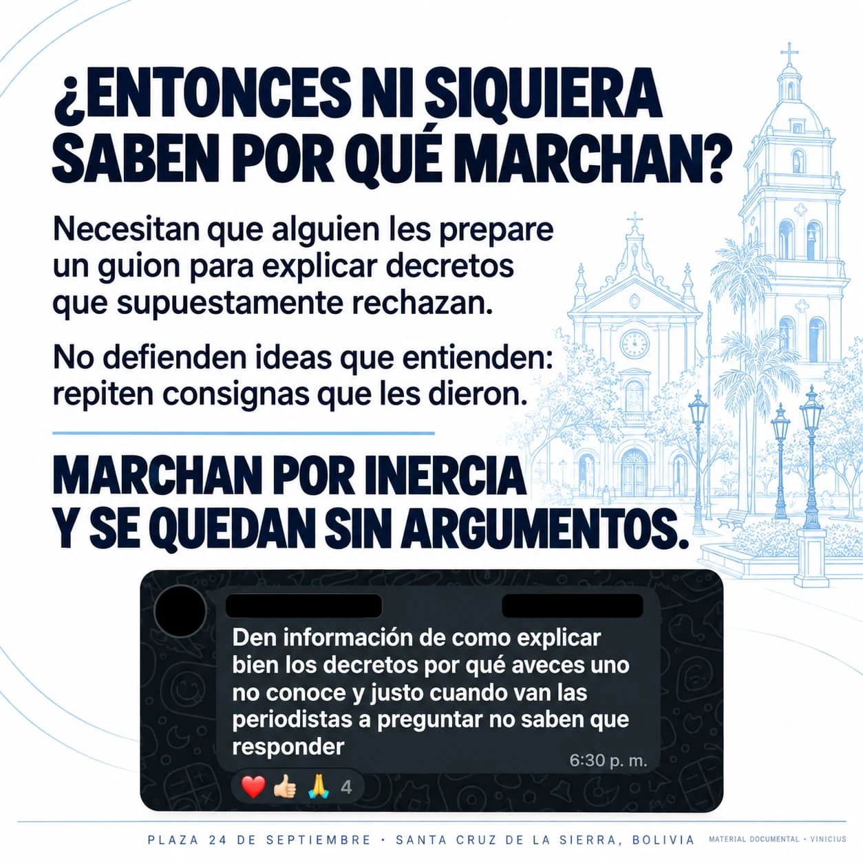 Lámina que pregunta si los participantes conocen las razones de la marcha y muestra una captura de conversación.