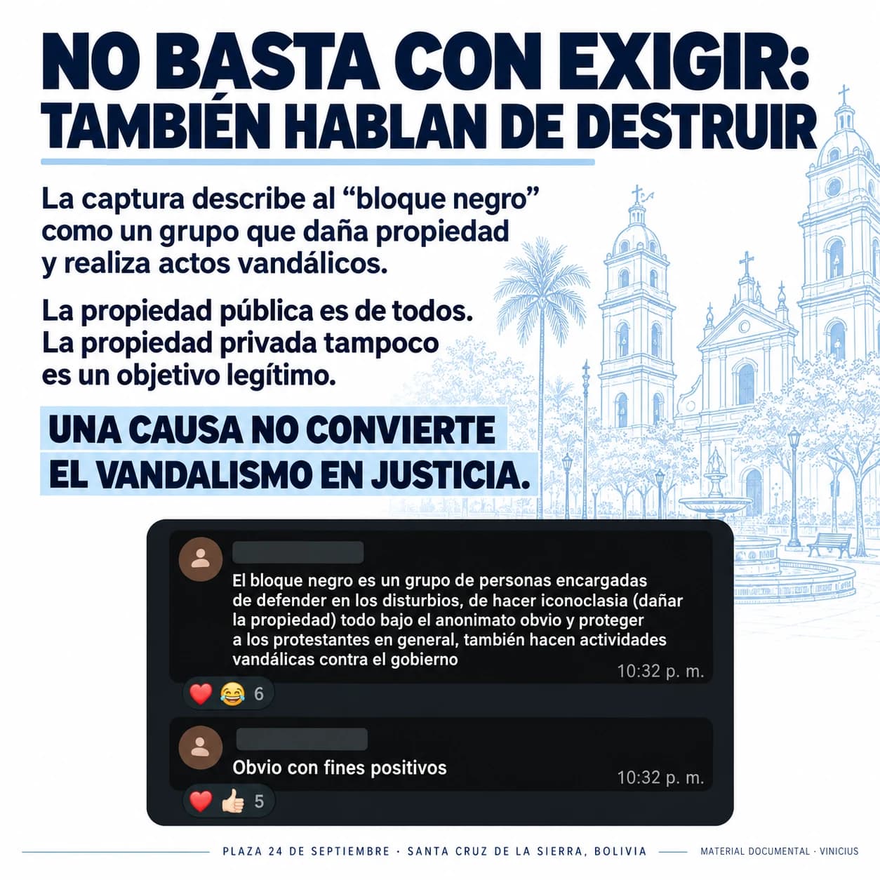 Lámina sobre daños a propiedad pública y privada con una captura que describe al bloque negro.